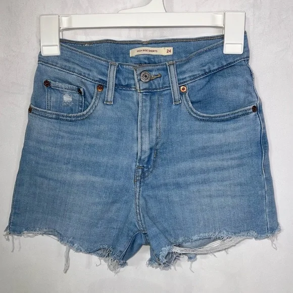 Levi’s High Waisted Shorts Size 24 Levi’s Cut Off Stretchy Denim - Picture 2 of 7